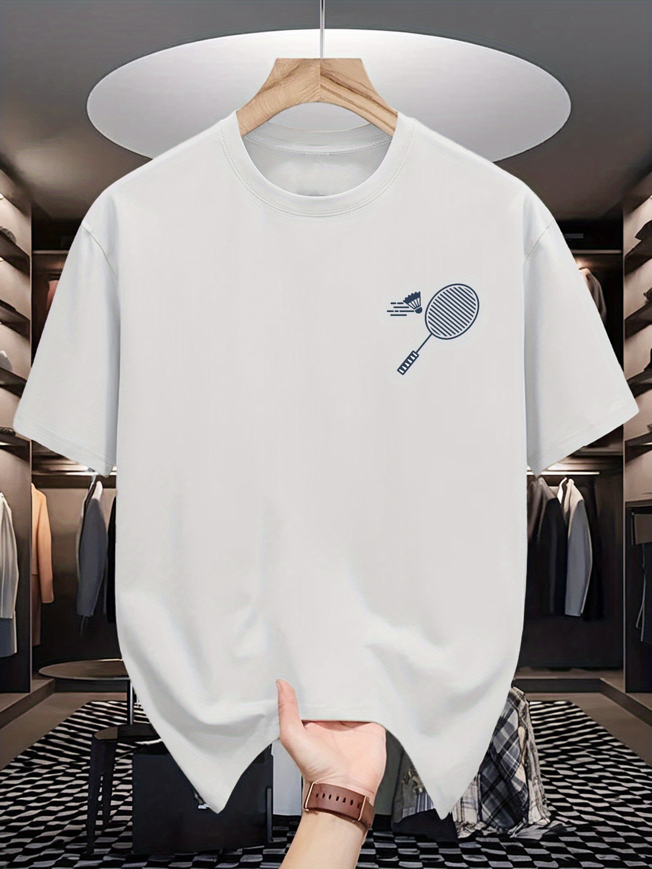 남성용 크루넥 티셔츠 미니멀 가슴 부분 배드민턴 라켓  - Badminton Emoji 리뷰 및 가격
